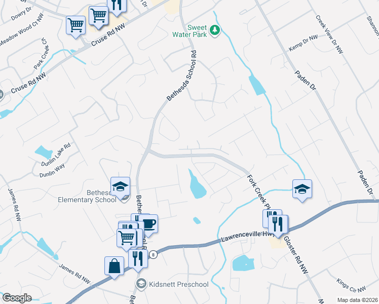 map of restaurants, bars, coffee shops, grocery stores, and more near 642 Autumn Shore Drive in Lawrenceville