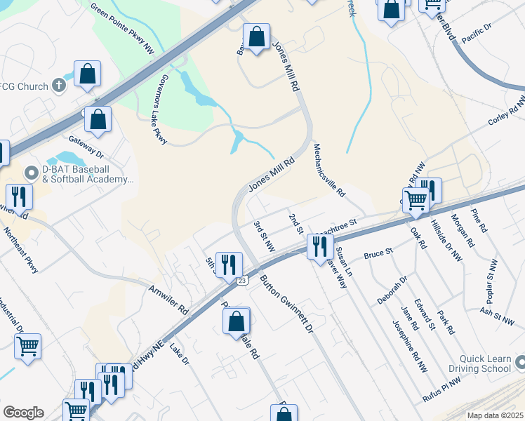 map of restaurants, bars, coffee shops, grocery stores, and more near 3980 Florida Avenue Northwest in Atlanta
