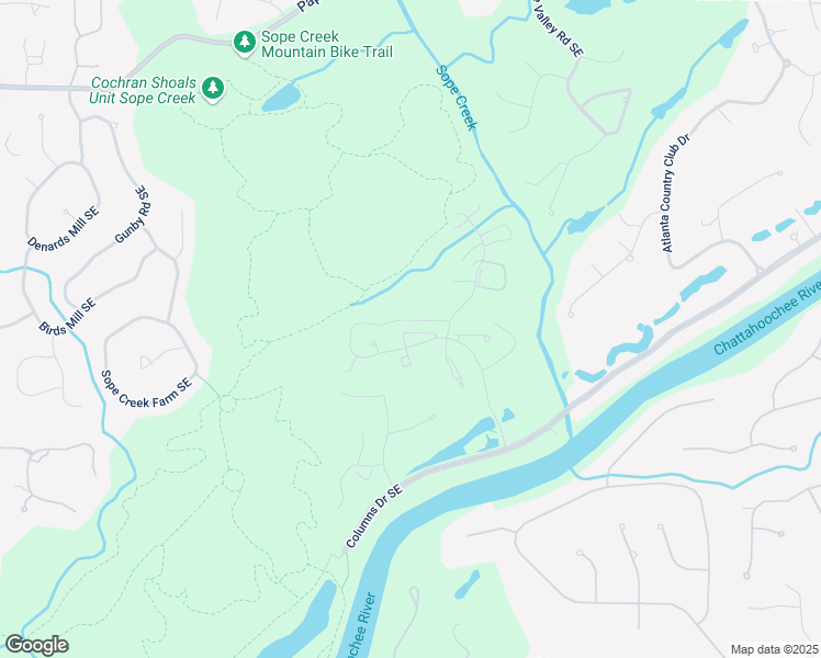 map of restaurants, bars, coffee shops, grocery stores, and more near 4141 Riverlook Parkway Southeast in Marietta