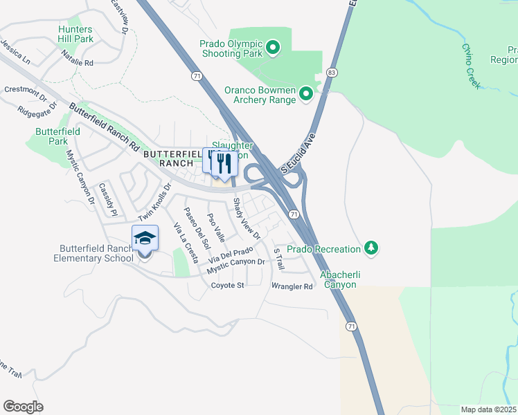 map of restaurants, bars, coffee shops, grocery stores, and more near 17871 Shady View Drive in Chino Hills