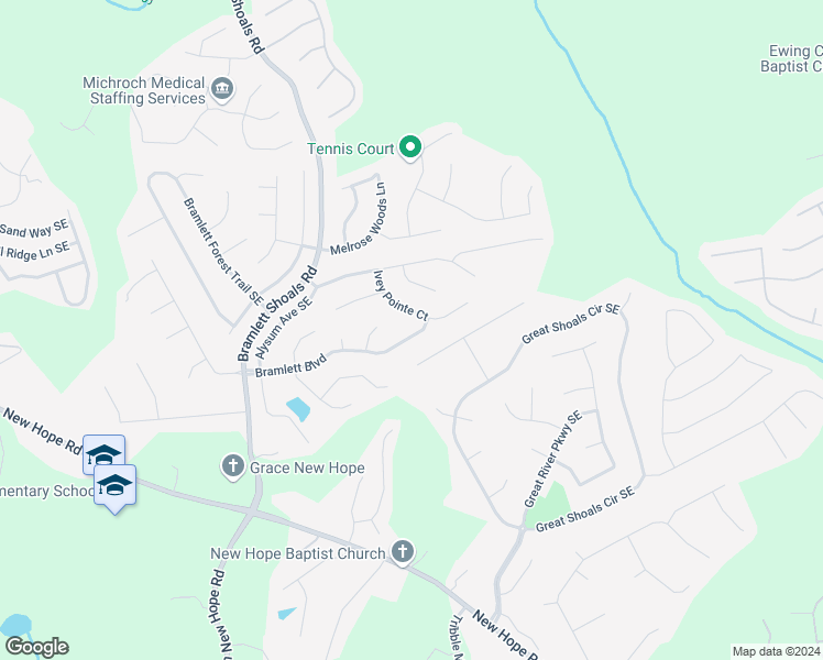 map of restaurants, bars, coffee shops, grocery stores, and more near 1310 Bramlett Boulevard in Lawrenceville
