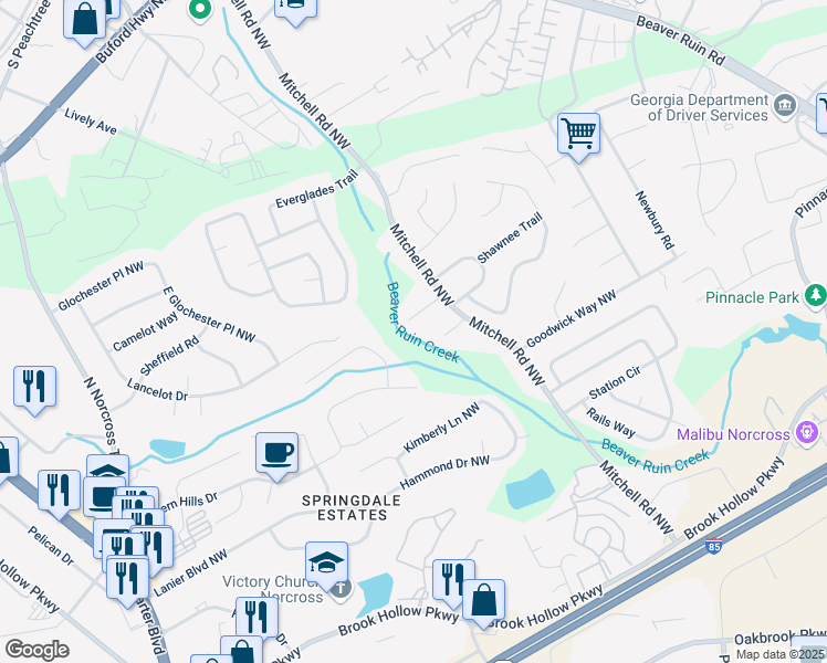 map of restaurants, bars, coffee shops, grocery stores, and more near 2245 Anamanda Close in Norcross