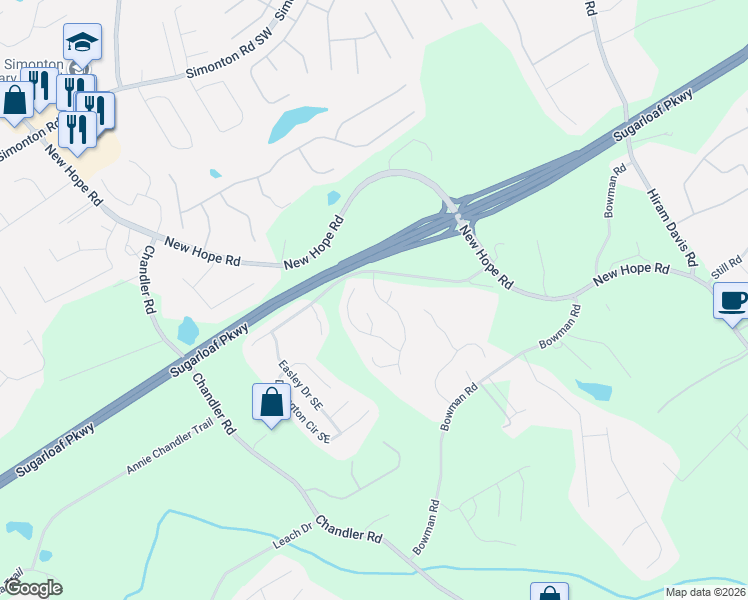 map of restaurants, bars, coffee shops, grocery stores, and more near 1312 Lock Heath Trail Southeast in Lawrenceville