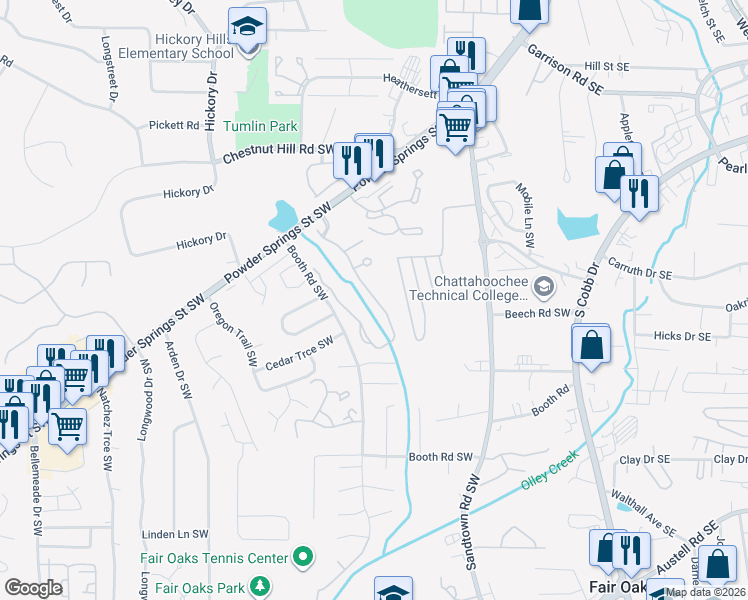 map of restaurants, bars, coffee shops, grocery stores, and more near 1115 Brownstone Drive Southwest in Marietta