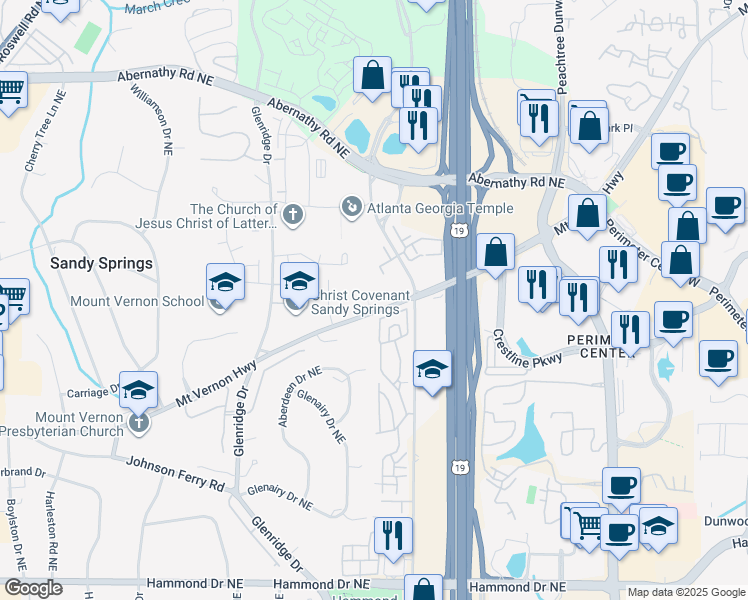 map of restaurants, bars, coffee shops, grocery stores, and more near 760 Mount Vernon Highway Northeast in Atlanta