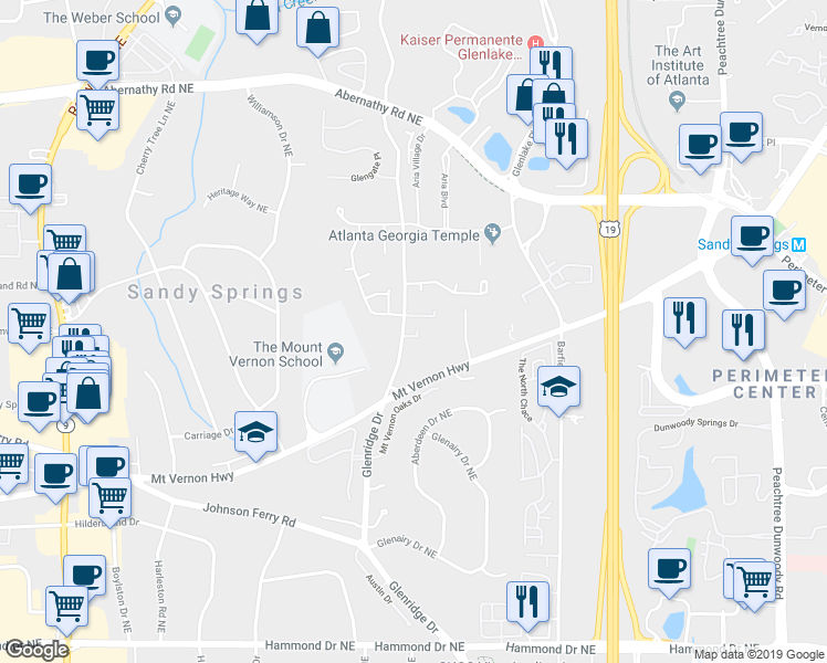 map of restaurants, bars, coffee shops, grocery stores, and more near 6375 Glenridge Drive in Atlanta