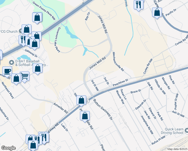 map of restaurants, bars, coffee shops, grocery stores, and more near 3980 Florida Avenue Northwest in Atlanta