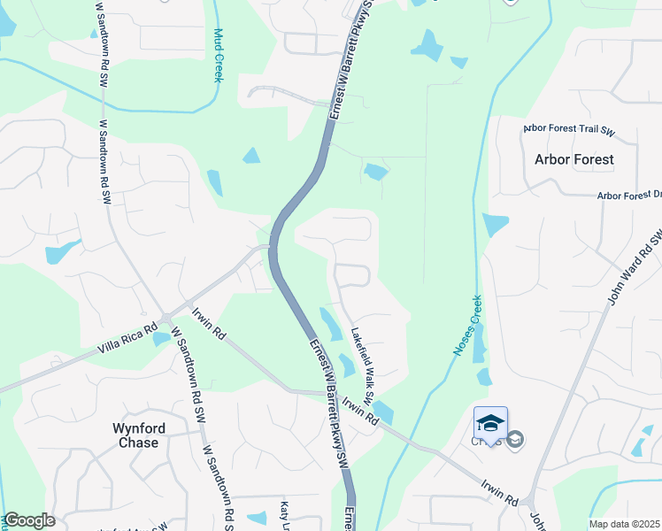 map of restaurants, bars, coffee shops, grocery stores, and more near 1104 Lakefield Walk Southwest in Marietta