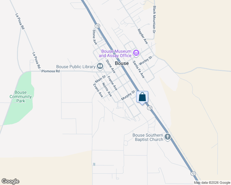 map of restaurants, bars, coffee shops, grocery stores, and more near 27934-27952 Frame Street in Bouse