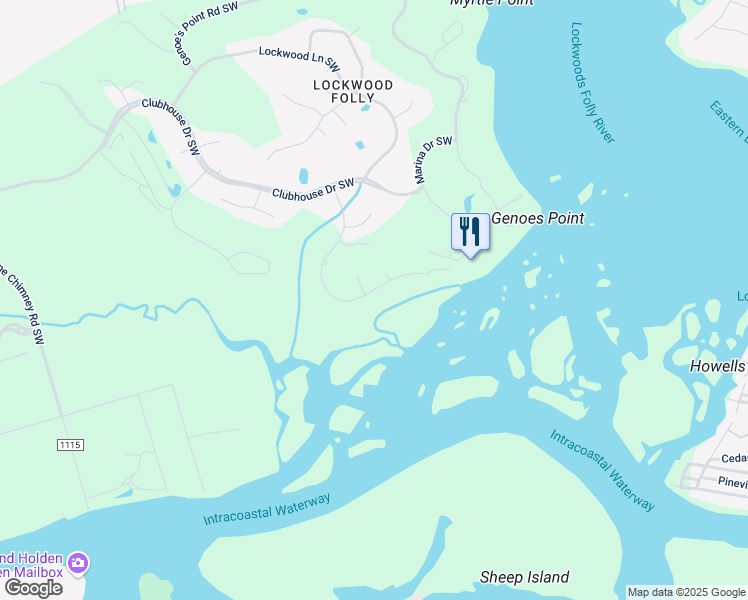 map of restaurants, bars, coffee shops, grocery stores, and more near 3343 Channelside Drive Southwest in Brunswick County