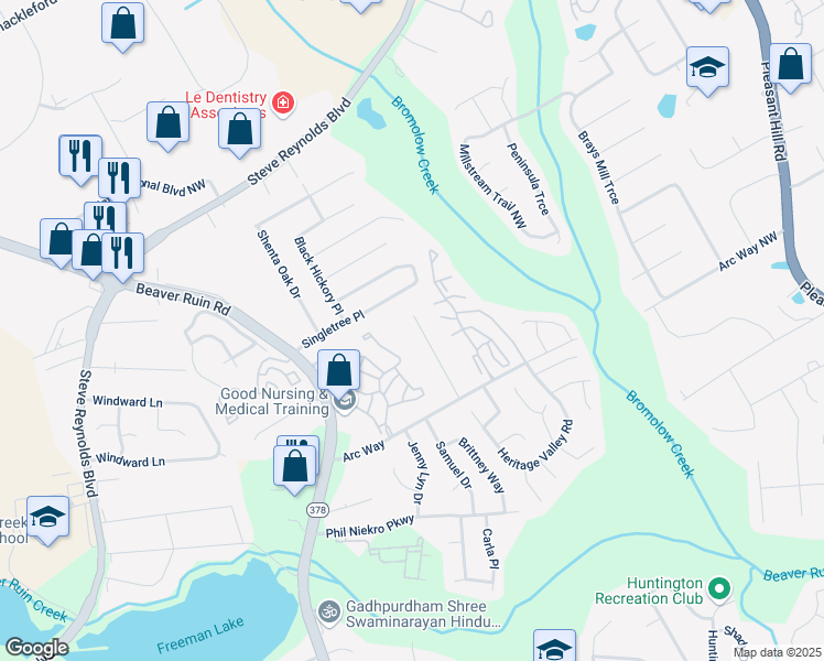 map of restaurants, bars, coffee shops, grocery stores, and more near 1308 Sweet Pine Drive in Norcross
