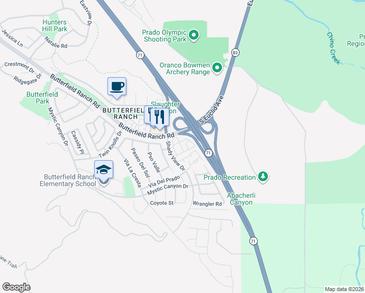map of restaurants, bars, coffee shops, grocery stores, and more near 17871 Shady View Drive in Chino Hills