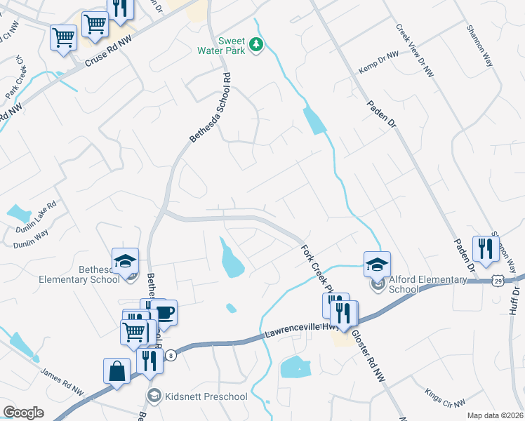 map of restaurants, bars, coffee shops, grocery stores, and more near 2638 Autumn Ridge Lane in Lawrenceville