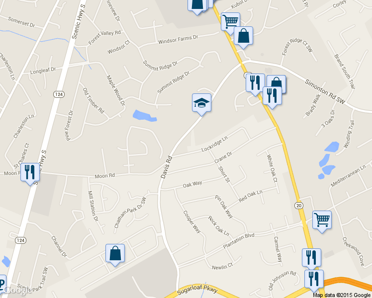 map of restaurants, bars, coffee shops, grocery stores, and more near 525 Lockridge Lane in Lawrenceville