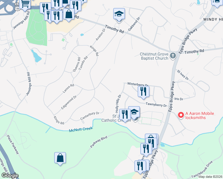 map of restaurants, bars, coffee shops, grocery stores, and more near 179 Lenox Place in Athens