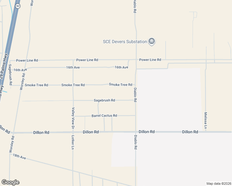 map of restaurants, bars, coffee shops, grocery stores, and more near 61850 Sagebrush Road in North Palm Springs