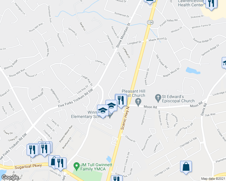 map of restaurants, bars, coffee shops, grocery stores, and more near 510 Charleston Lane in Lawrenceville