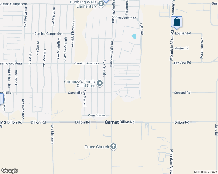 map of restaurants, bars, coffee shops, grocery stores, and more near 16389 Bubbling Wells Road in Desert Hot Springs
