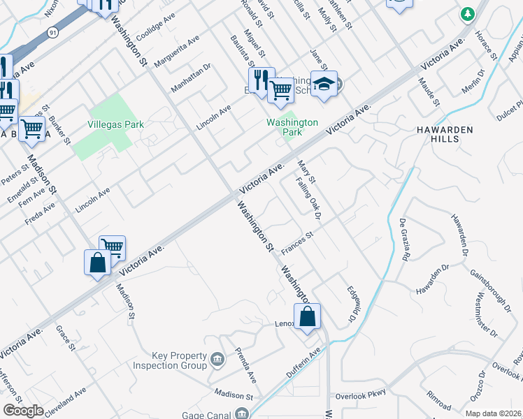 map of restaurants, bars, coffee shops, grocery stores, and more near 2644 Shamblin Court in Riverside