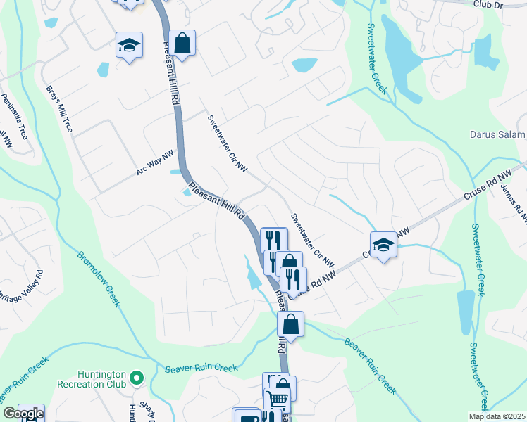 map of restaurants, bars, coffee shops, grocery stores, and more near 3628 McClaren Way in Lawrenceville