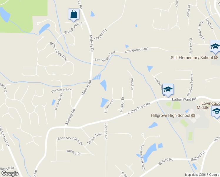 map of restaurants, bars, coffee shops, grocery stores, and more near 1204 Embassy Court in Powder Springs