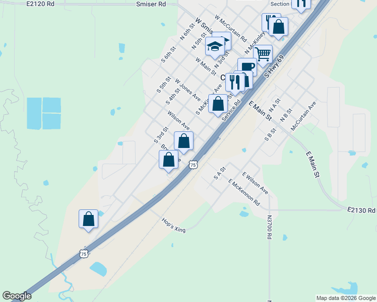map of restaurants, bars, coffee shops, grocery stores, and more near 11 West McKennon Road in Calera