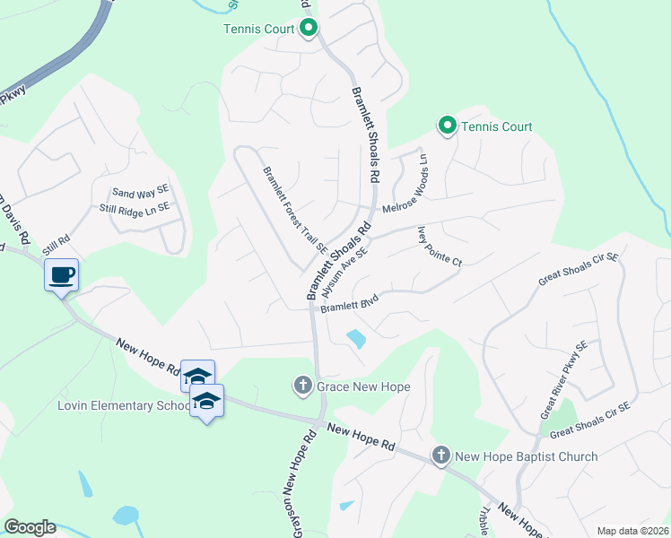 map of restaurants, bars, coffee shops, grocery stores, and more near 1112 Alysum Avenue Southeast in Lawrenceville
