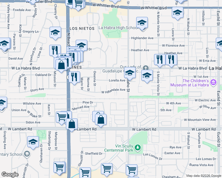 map of restaurants, bars, coffee shops, grocery stores, and more near 1411 West Street in Anaheim
