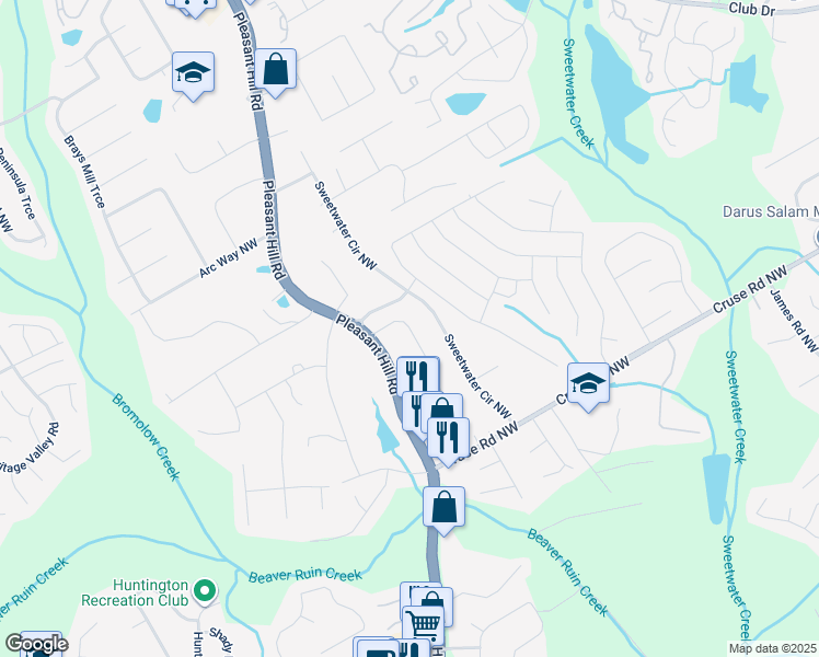 map of restaurants, bars, coffee shops, grocery stores, and more near 3591 McClaren Way in Lawrenceville