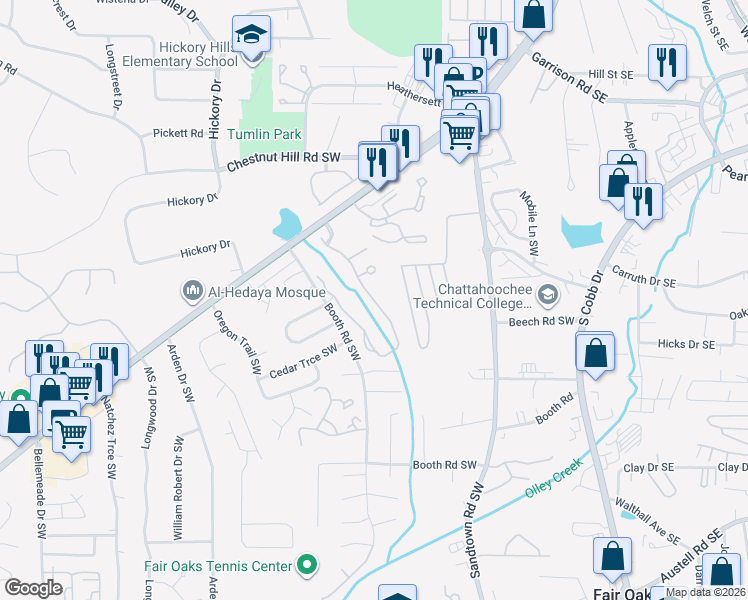 map of restaurants, bars, coffee shops, grocery stores, and more near 1088 Brownstone Drive Southwest in Marietta