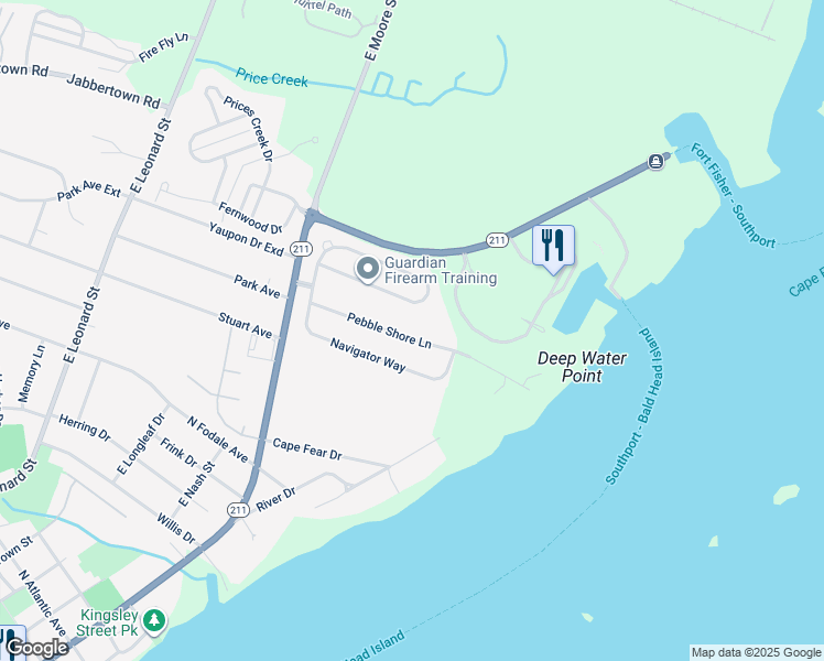 map of restaurants, bars, coffee shops, grocery stores, and more near 6224 Pebble Shore Lane in Southport