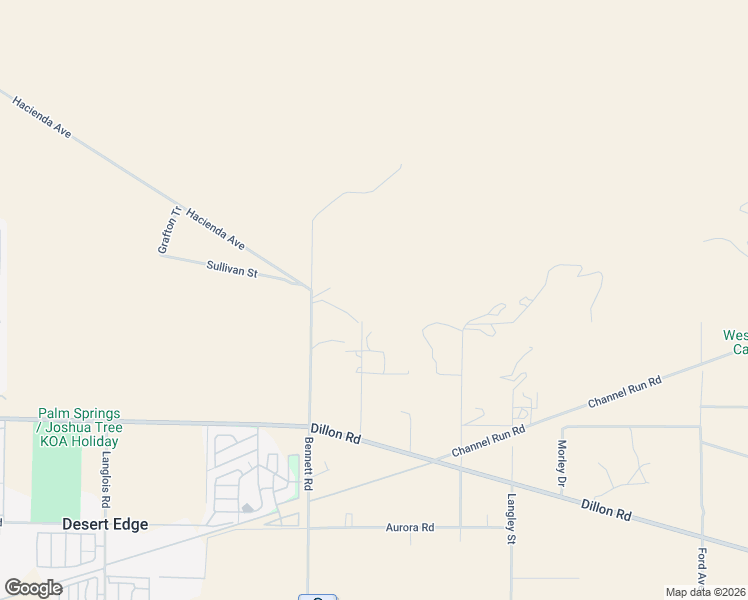 map of restaurants, bars, coffee shops, grocery stores, and more near 16300 Bennett Road in Desert Hot Springs