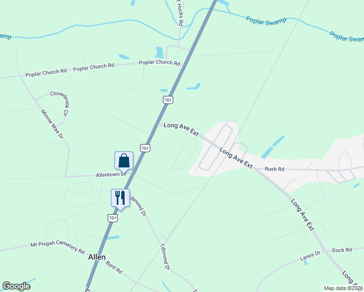 map of restaurants, bars, coffee shops, grocery stores, and more near 5620 Long Avenue Extension in Conway