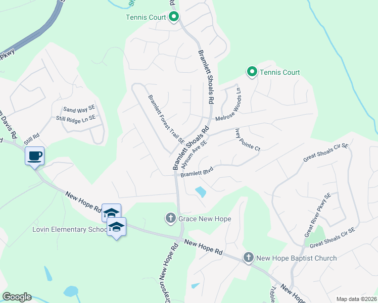 map of restaurants, bars, coffee shops, grocery stores, and more near 1112 Alysum Avenue Southeast in Lawrenceville