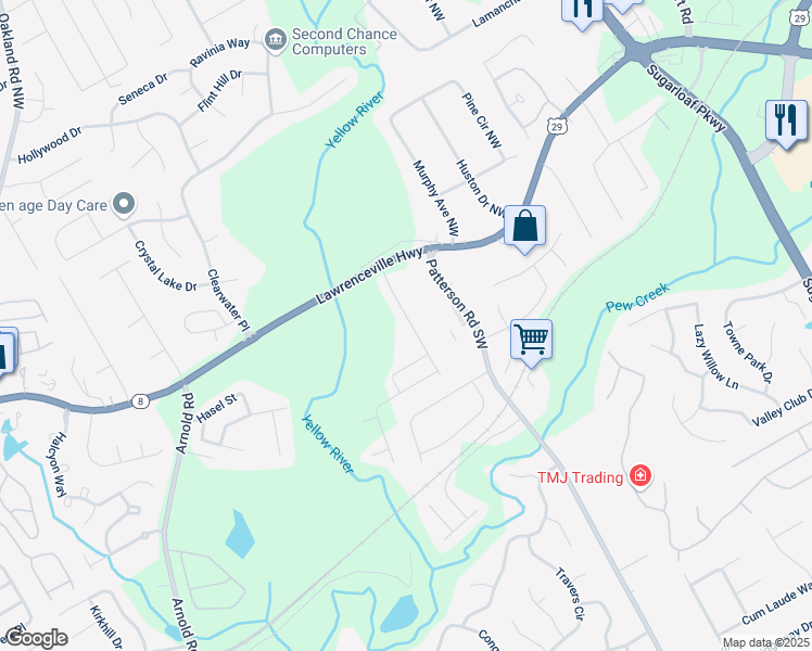 map of restaurants, bars, coffee shops, grocery stores, and more near 272 Braemore Mill Drive in Lawrenceville