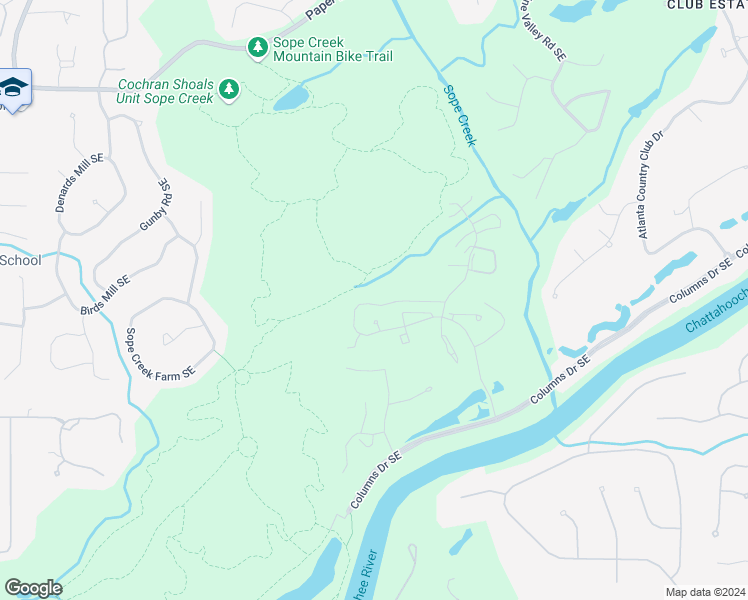 map of restaurants, bars, coffee shops, grocery stores, and more near 3960 Riverlook Parkway Southeast in Marietta