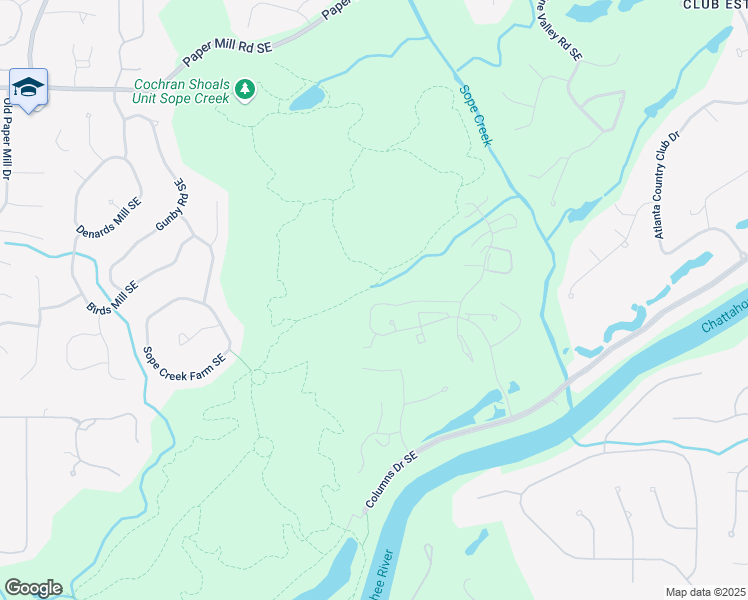 map of restaurants, bars, coffee shops, grocery stores, and more near 3980 Riverlook Parkway Southeast in Marietta