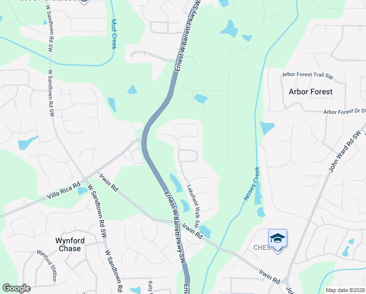 map of restaurants, bars, coffee shops, grocery stores, and more near 2541 Lakefield Circle in Marietta