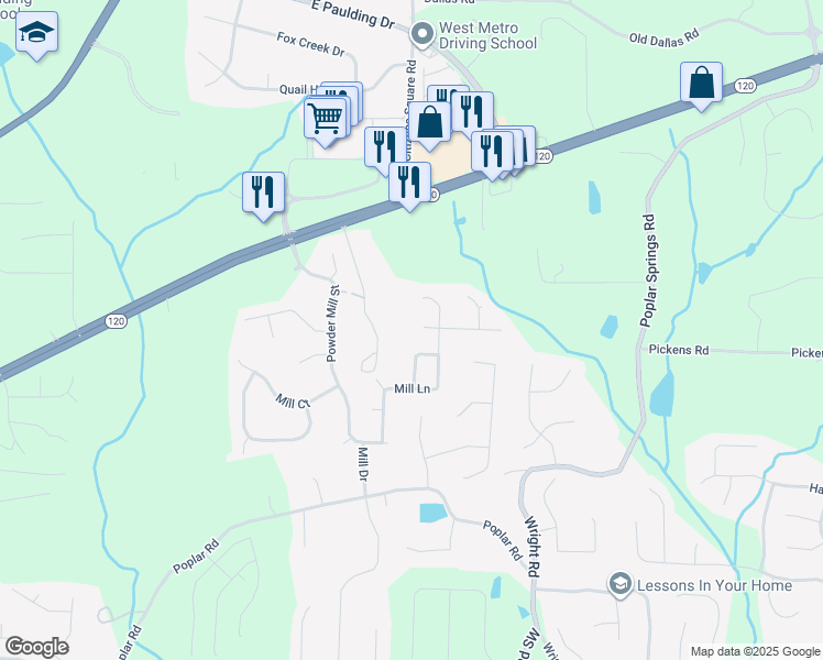 map of restaurants, bars, coffee shops, grocery stores, and more near 483 Mill Lane in Dallas