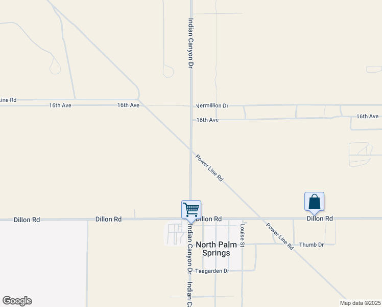 map of restaurants, bars, coffee shops, grocery stores, and more near 16605 Indian Canyon Drive in Desert Hot Springs