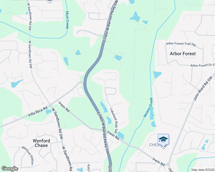 map of restaurants, bars, coffee shops, grocery stores, and more near 2541 Lakefield Cir in Marietta