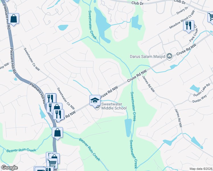 map of restaurants, bars, coffee shops, grocery stores, and more near 1449 Vintage Pointe Drive in Lawrenceville
