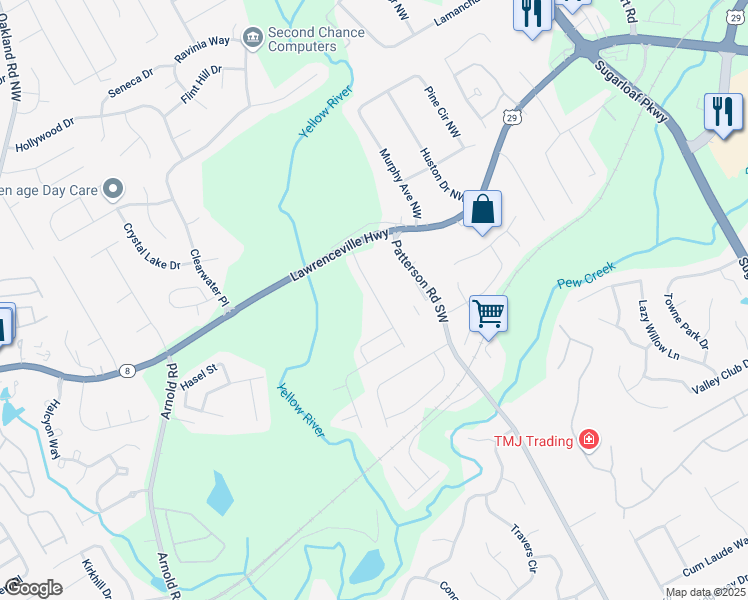map of restaurants, bars, coffee shops, grocery stores, and more near 272 Braemore Mill Drive in Lawrenceville