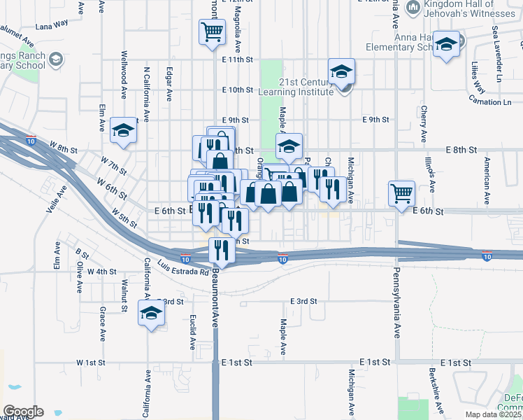 map of restaurants, bars, coffee shops, grocery stores, and more near in Beaumont
