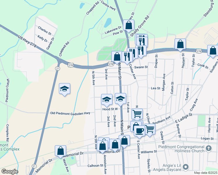 map of restaurants, bars, coffee shops, grocery stores, and more near 604 3rd Avenue in Piedmont