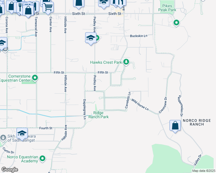 map of restaurants, bars, coffee shops, grocery stores, and more near 410 Caliente Drive in Norco