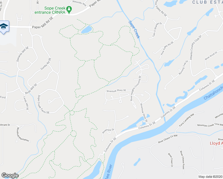map of restaurants, bars, coffee shops, grocery stores, and more near 3960 Riverlook Parkway Southeast in Marietta