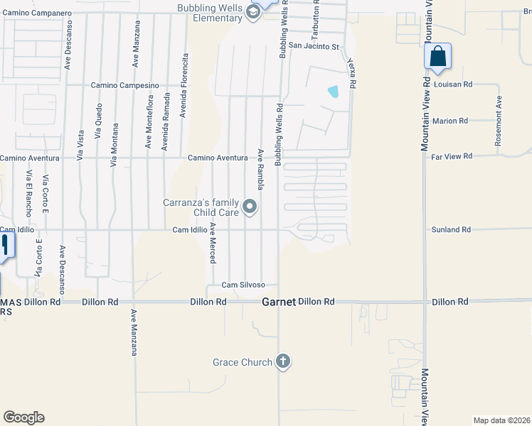 map of restaurants, bars, coffee shops, grocery stores, and more near 16364 Avenue Rambla in Desert Hot Springs