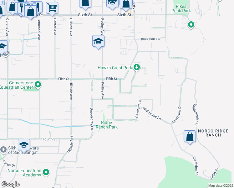 map of restaurants, bars, coffee shops, grocery stores, and more near 410 Caliente Drive in Norco