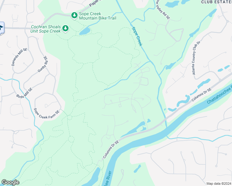 map of restaurants, bars, coffee shops, grocery stores, and more near 3940 Riverlook Parkway Southeast in Marietta
